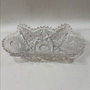 24% Lead Clear Vintage Cut Glass Serving Dish Bowl Saw Tooth Scalloped Edge